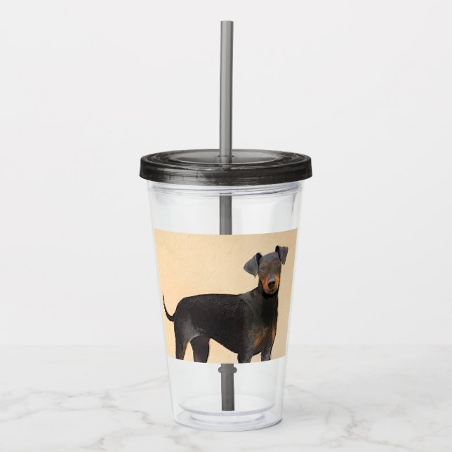 Vaso Acrílico Pintura de Manchester Terrier Arte Animal Original (Anverso)