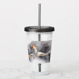 Vaso Acrílico Pintura de pájaro de madera roja