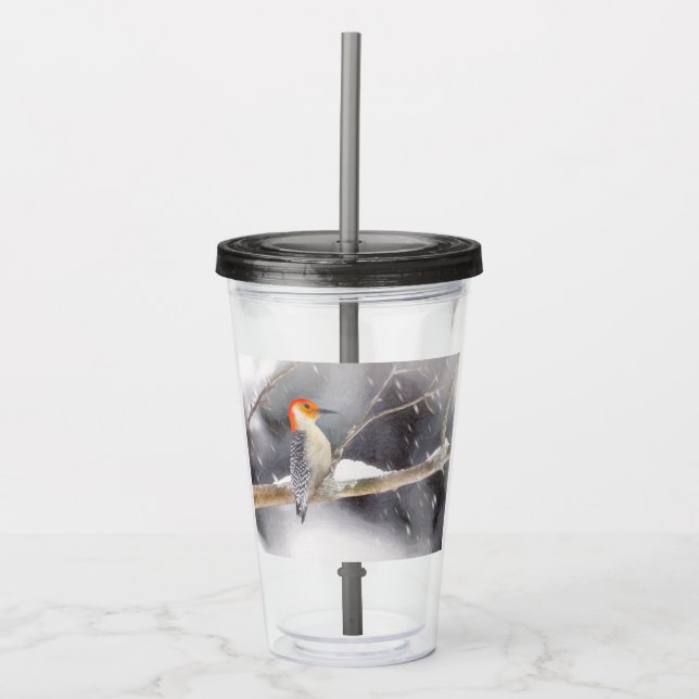 Vaso Acrílico Pintura de pájaro de madera roja (Anverso)