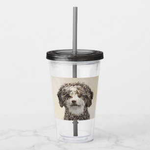 Vaso Acrílico Pintura de Perro de Agua Español - Arte Perro Orig