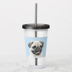 Vaso Acrílico Pintura de pug - Arte de perro original lindo