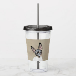Vaso Acrílico Pintura de Rat Terrier - Arte Perro Original.