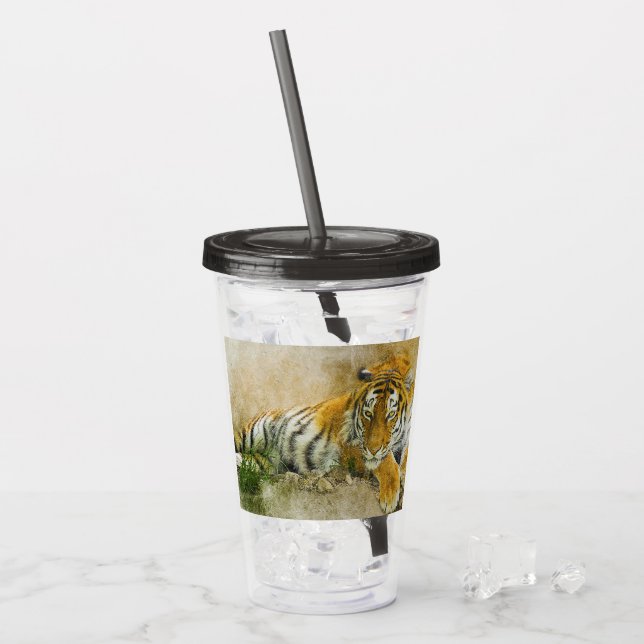 Vaso Acrílico Pintura de tigre (Anverso (hielo))