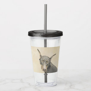 Vaso Acrílico Pintura Doberman Pinscher - Original Dog Art