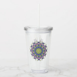 Vaso Acrílico Pintura manual de Mandala Clock Face 2