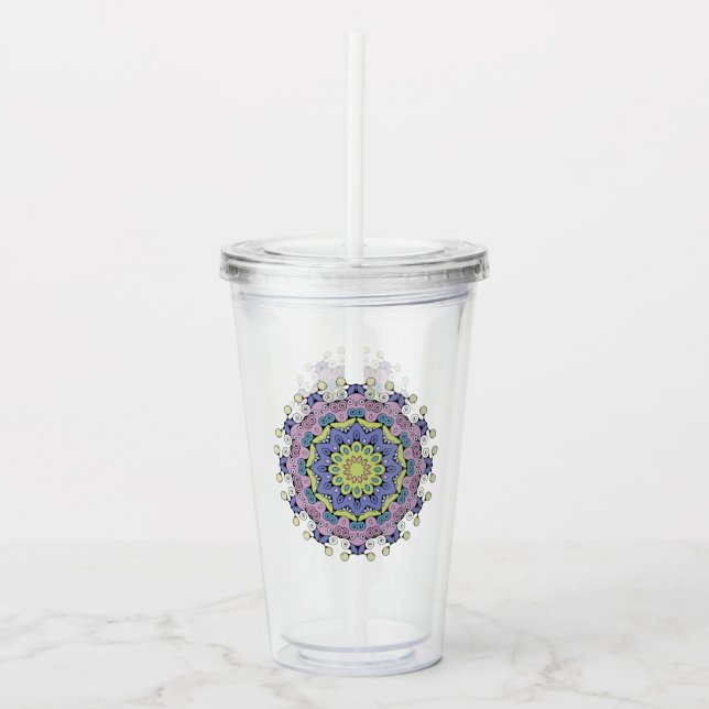 Vaso Acrílico Pintura manual de Mandala Clock Face 2 (Anverso)