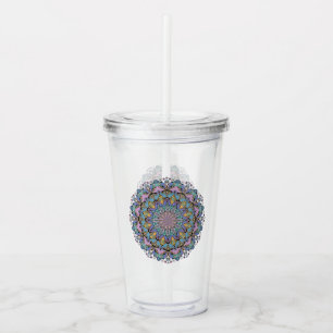 Vaso Acrílico Pintura manual de Mandala Clock Face 3