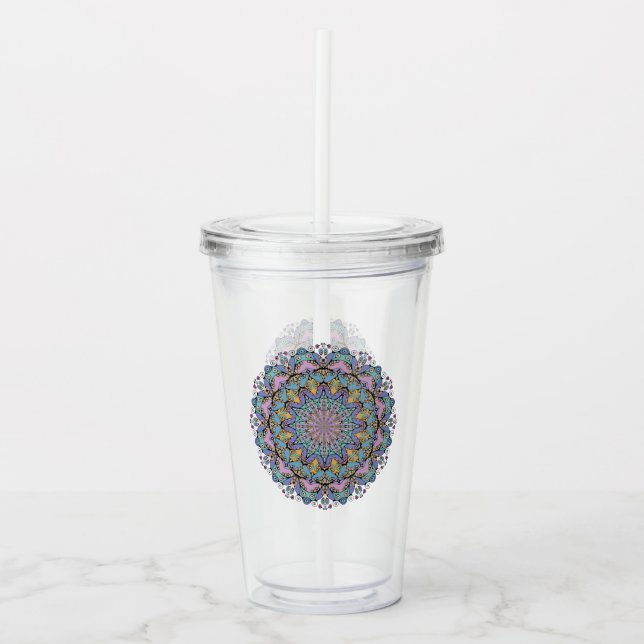 Vaso Acrílico Pintura manual de Mandala Clock Face 3 (Anverso)