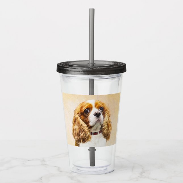 Vaso Acrílico Pintura original de Cavalier King Charles Spaniel (Anverso)