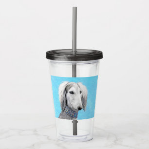 Vaso Acrílico Pintura Saluki (plateada) - Arte Perro Original.