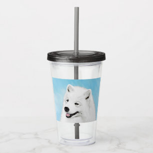 Vaso Acrílico Pintura Samoyed - Arte Perro Original Cuto