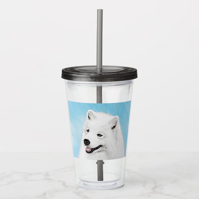 Vaso Acrílico Pintura Samoyed - Arte Perro Original Cuto (Anverso)