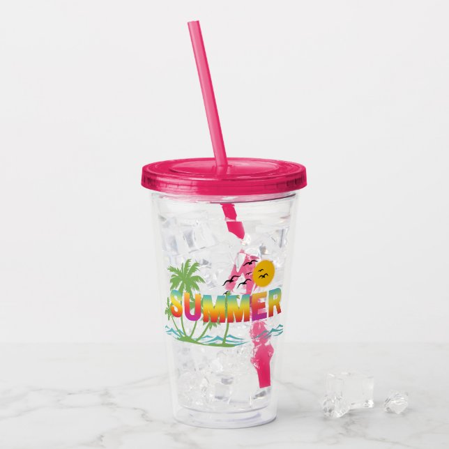 Vaso Acrílico Playa Tropical Verano Cuto Moderno (Anverso (hielo))
