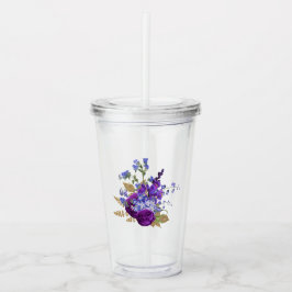 Vaso Acrílico Pluma profunda y floral vintage dorada