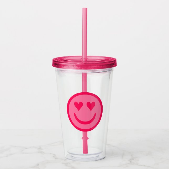 Vaso Acrílico Preppy Heart Happy Face Acrylic Tumbler (Anverso)