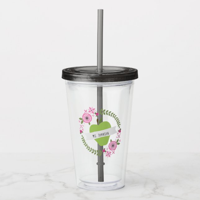 Vaso Acrílico Profesor personalizado de la floral Wreath Green A (Anverso)