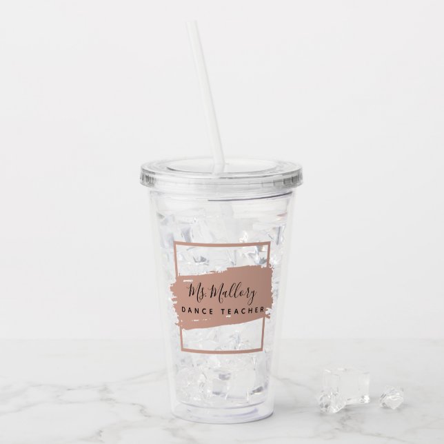 Vaso Acrílico Profesora de danza negra y Rosa Gold personalizada (Anverso (hielo))