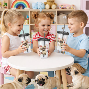 Vaso Acrílico Pug con globos de corazón