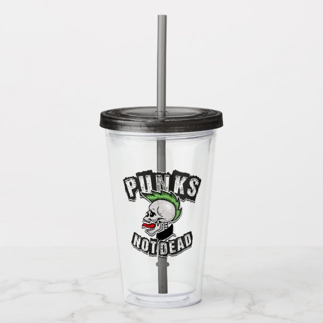 Vaso Acrílico Punks No Muertos Cráneo Mohawk Punk Rock Rocker (Anverso)