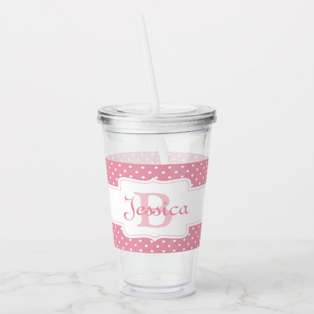 Vaso Acrílico Punto de polka rosa personalizado (Izquierda)