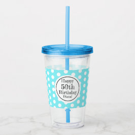 Vaso Acrílico Puntos De Polka De 50 Años Azul Y Blanco