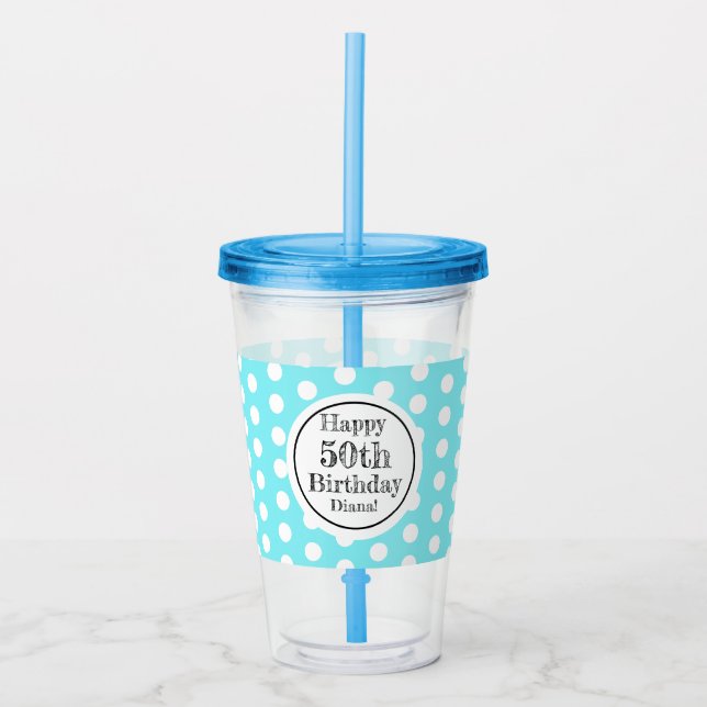 Vaso Acrílico Puntos De Polka De 50 Años Azul Y Blanco (Anverso)