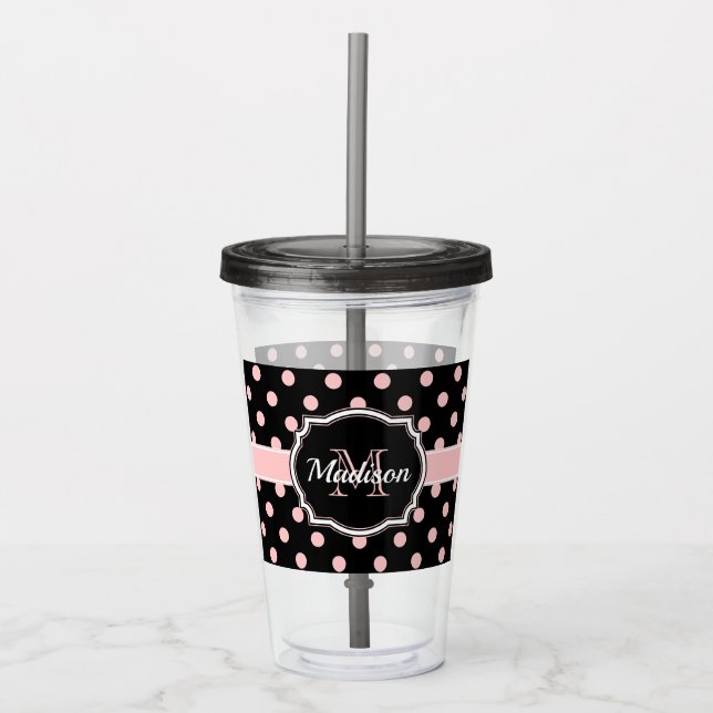Vaso Acrílico Puntos negros y rosados (Anverso)