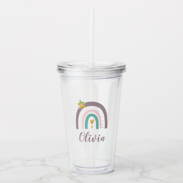 Vaso Acrílico Púrpura arcoiris y flor personalizada (Anverso)