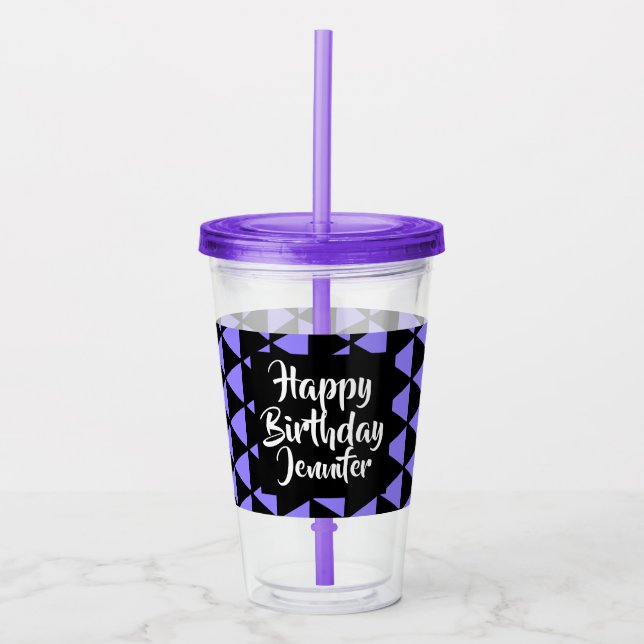 Vaso Acrílico Púrpura personalizada del negro del feliz (Anverso)