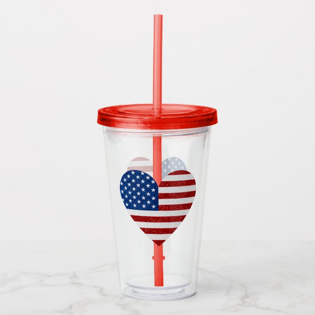 Vaso Acrílico Purpurina del 4 de julio con bandera estadounidens (Anverso)