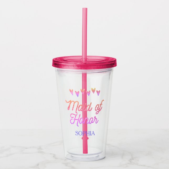 Vaso Acrílico Purpurina Gradation Heart Maid of Honor (Anverso)