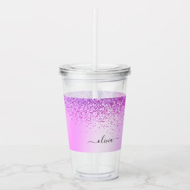Vaso Acrílico Purpurina púrpura Esparkle Glam Monograma Metaliza (Anverso)