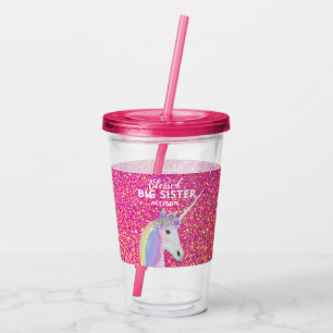 Vaso Acrílico Purpurina rosa de la hermana grande de unicornio