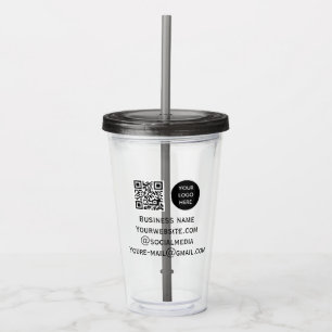 Vaso Acrílico QR Code Business Logo Profesional Negro Moderno