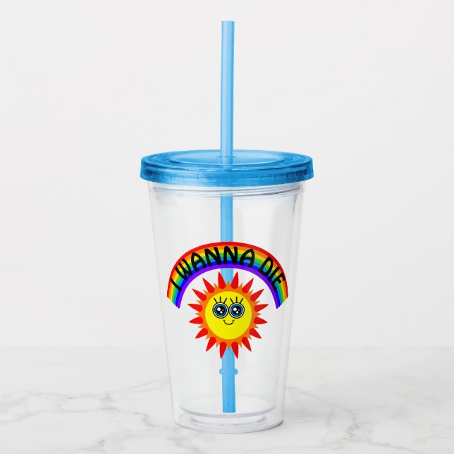 Vaso Acrílico Quiero morir - Sol sonriente arcoiris (Anverso)