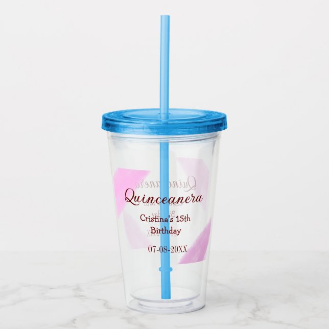 Vaso Acrílico Quinceanera anos 15 años añadir textura de nombre (Anverso)