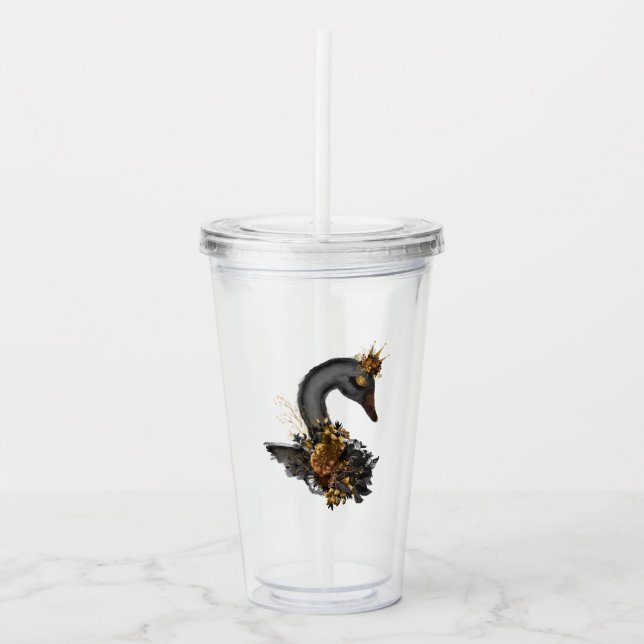 Vaso Acrílico Quinceañera de cisne negro (Anverso)
