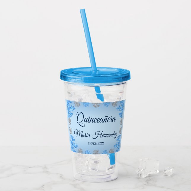 Vaso Acrílico Quinceañera Ice Blue Silver Snowflake (Anverso (hielo))