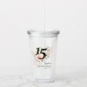 Vaso Acrílico Quinceanera, Personalizado floral rústica, 15 años