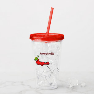 Vaso Acrílico Rana linda en calcetín rojo saltando dibujo animad
