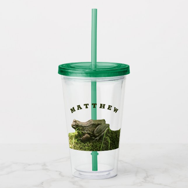 Vaso Acrílico Rana personalizada en una foto verde de Mossy Rock (Anverso)