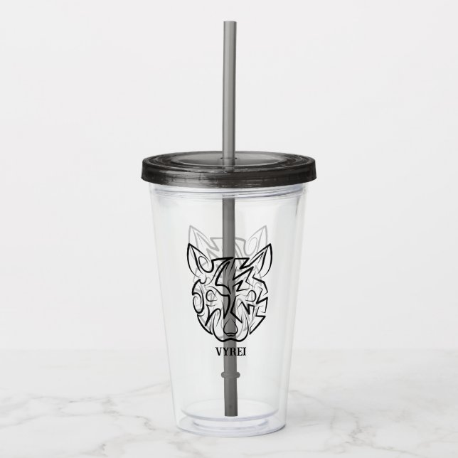 Vaso Acrílico Rata tribal negra y blanca (Anverso)