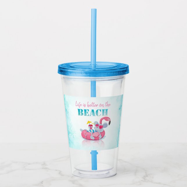 Vaso Acrílico Ratón lindo  Playa elegante    (Anverso)
