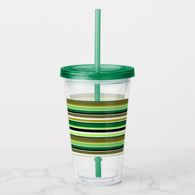 Vaso Acrílico Rayas blancas de color verde suave (Anverso)