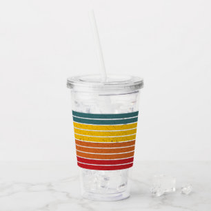 Vaso Acrílico Rayas de puesta de sol arcoíris vintage retro