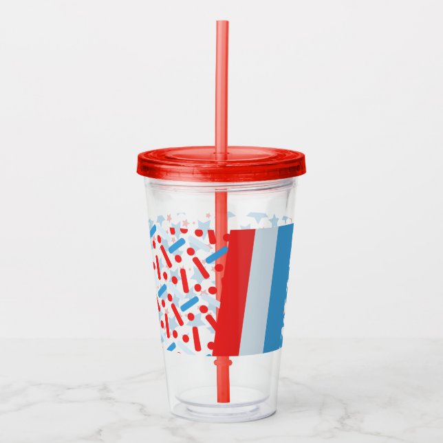 Vaso Acrílico Rayas de Purpurina Patrióticas (Anverso)