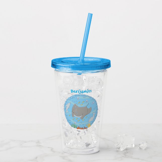 Vaso Acrílico Rayo de manta y burbujas ilustracion personalizado (Reverso (hielo))