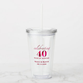 Vaso Acrílico Recuerdo personalizado de Rosa Rubí para el 40 Ani