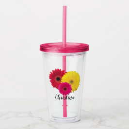 Vaso Acrílico Red rosa Gerbera Daisy | Personalizado