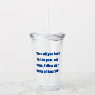 Vaso Acrílico Regala a los Pobres Sígueme Azul Cita de Jesús 